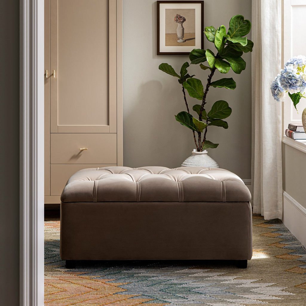 Portland Single Buttoned Fold-Out Bed in Ottoman, Mink Velvet