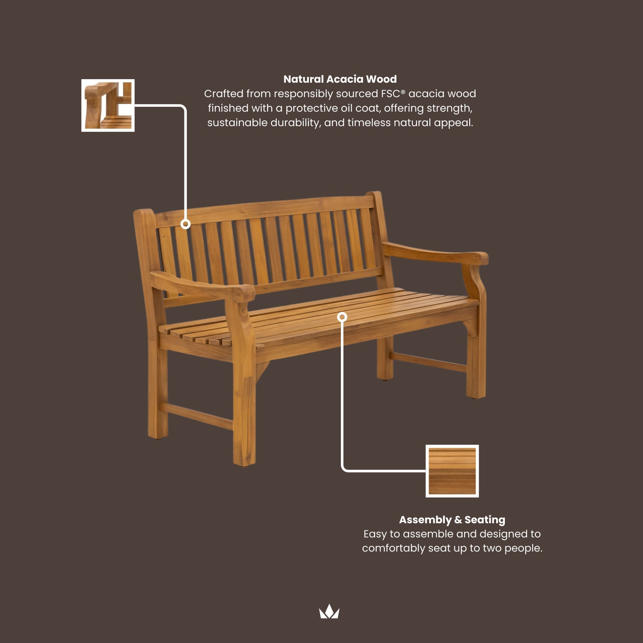 Sofia 150cm 2 Seater Acacia Garden Bench