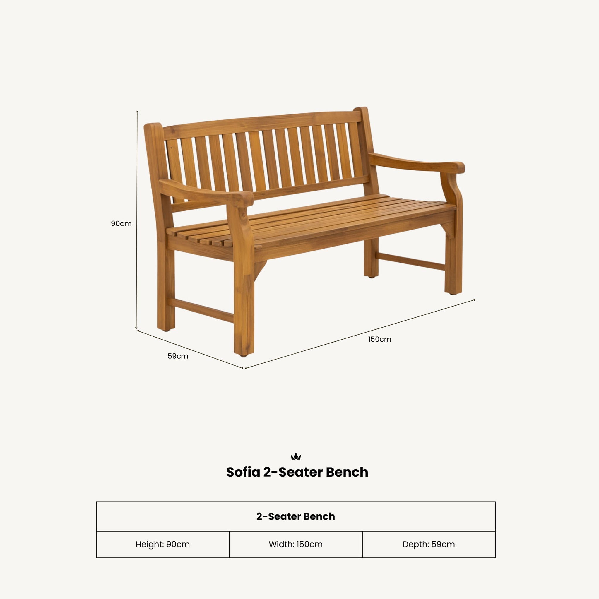 Sofia 150cm 2 Seater Acacia Garden Bench