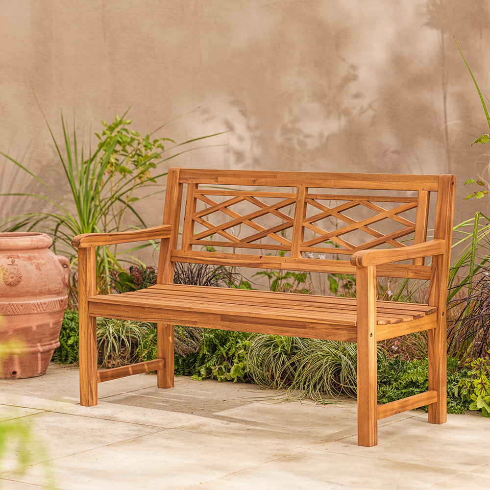 Salcombe | Cross-Back Wooden Garden Bench - 2 Seater