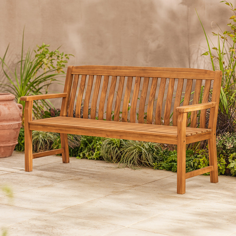 Salcombe Slatted Wooden Garden Bench - 3 Seater