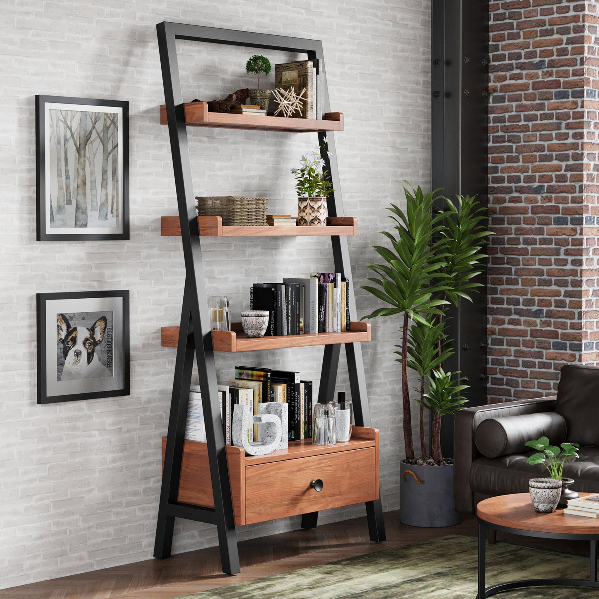 Dunstan Acacia Ladder Display Bookcase