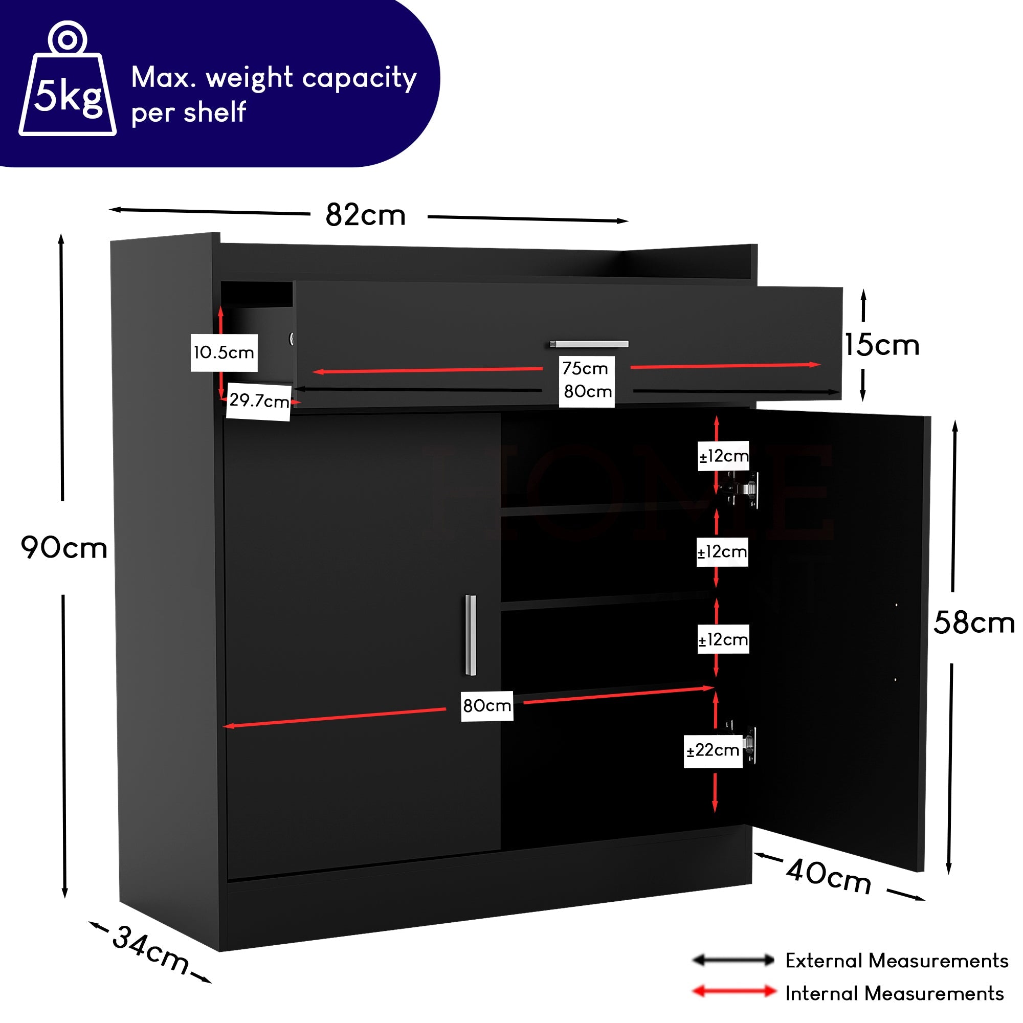 Dalby 2-Door 1-Drawer Shoe Cabinet, Black