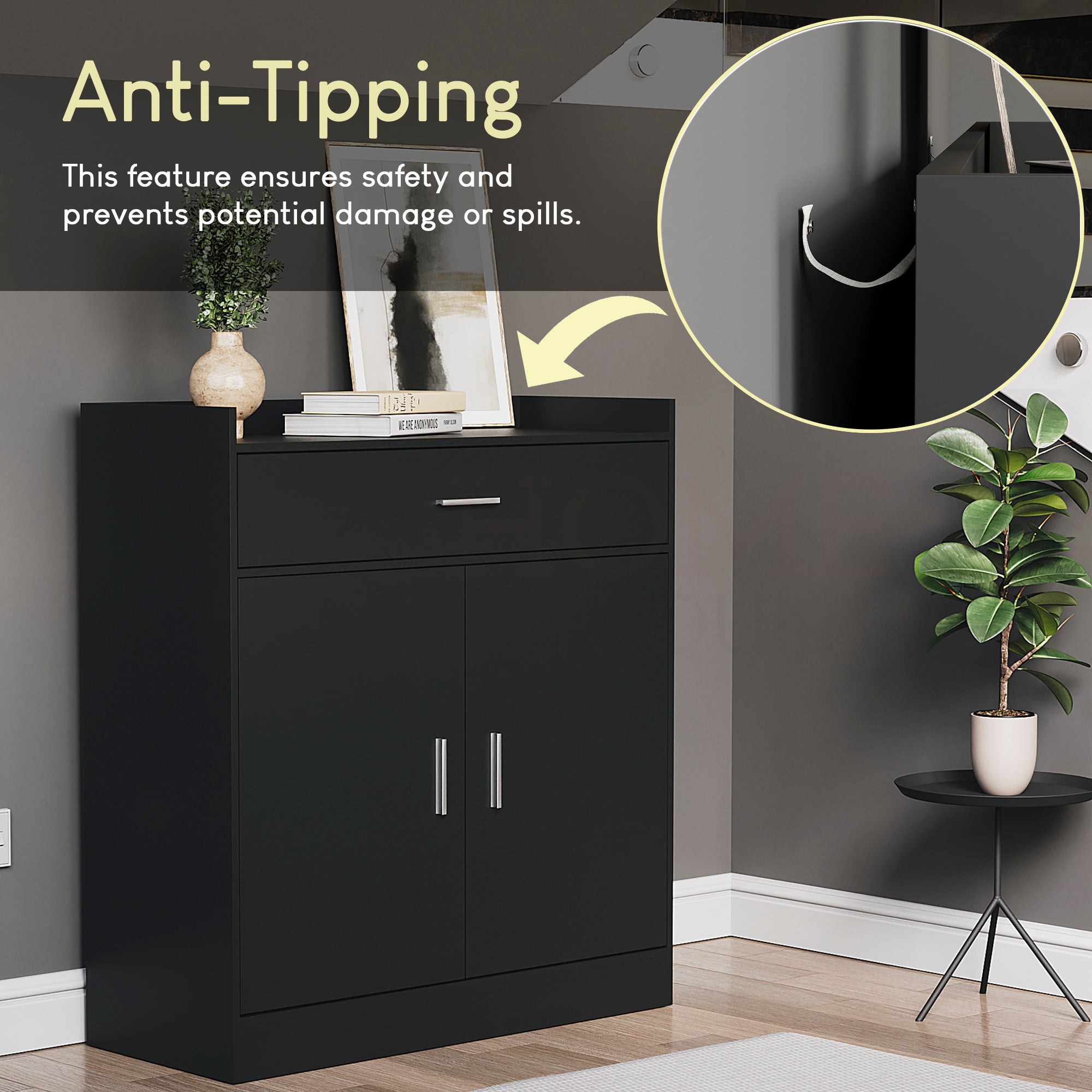 Dalby 2-Door 1-Drawer Shoe Cabinet, Black
