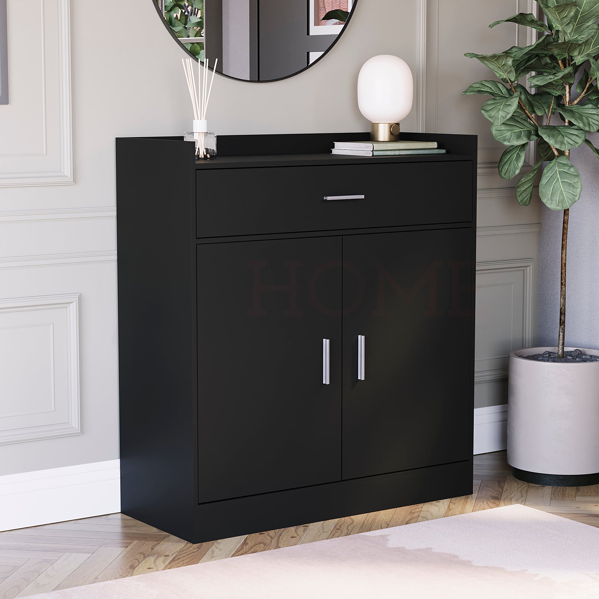 Dalby 2-Door 1-Drawer Shoe Cabinet, Black