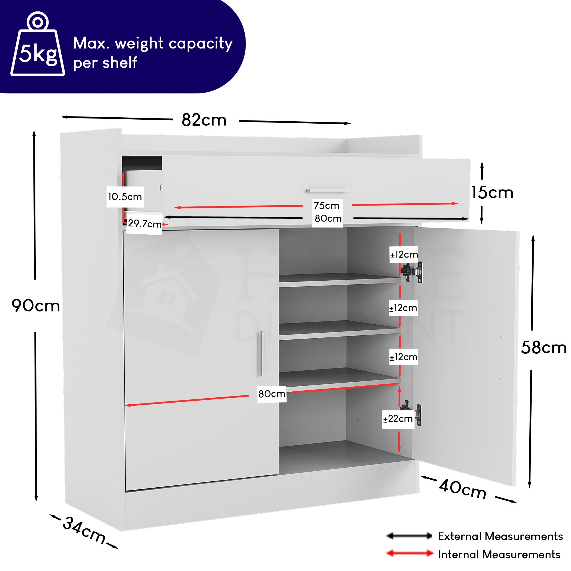 Dalby 2-Door 1-Drawer Shoe Cabinet, White