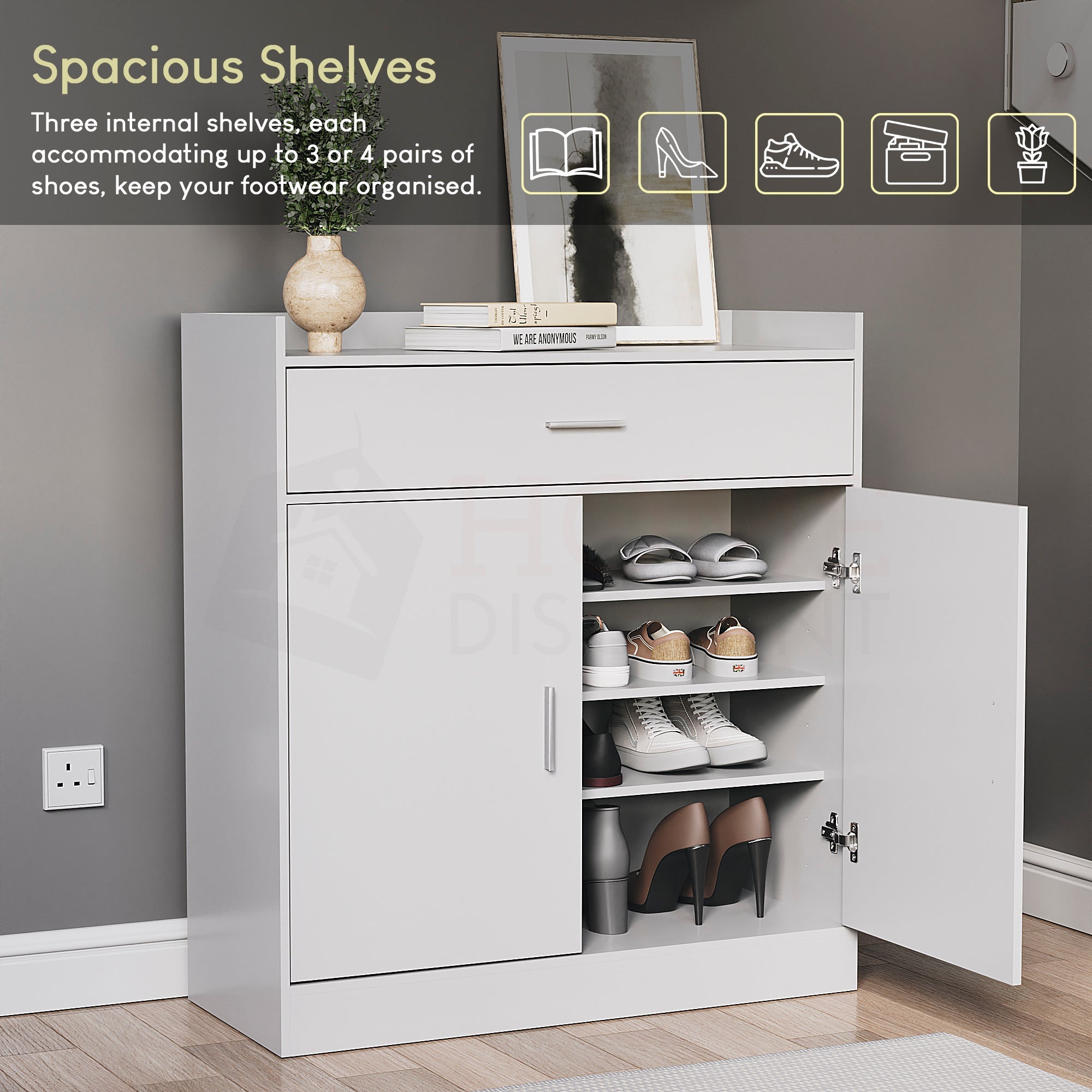 Dalby 2-Door 1-Drawer Shoe Cabinet, White