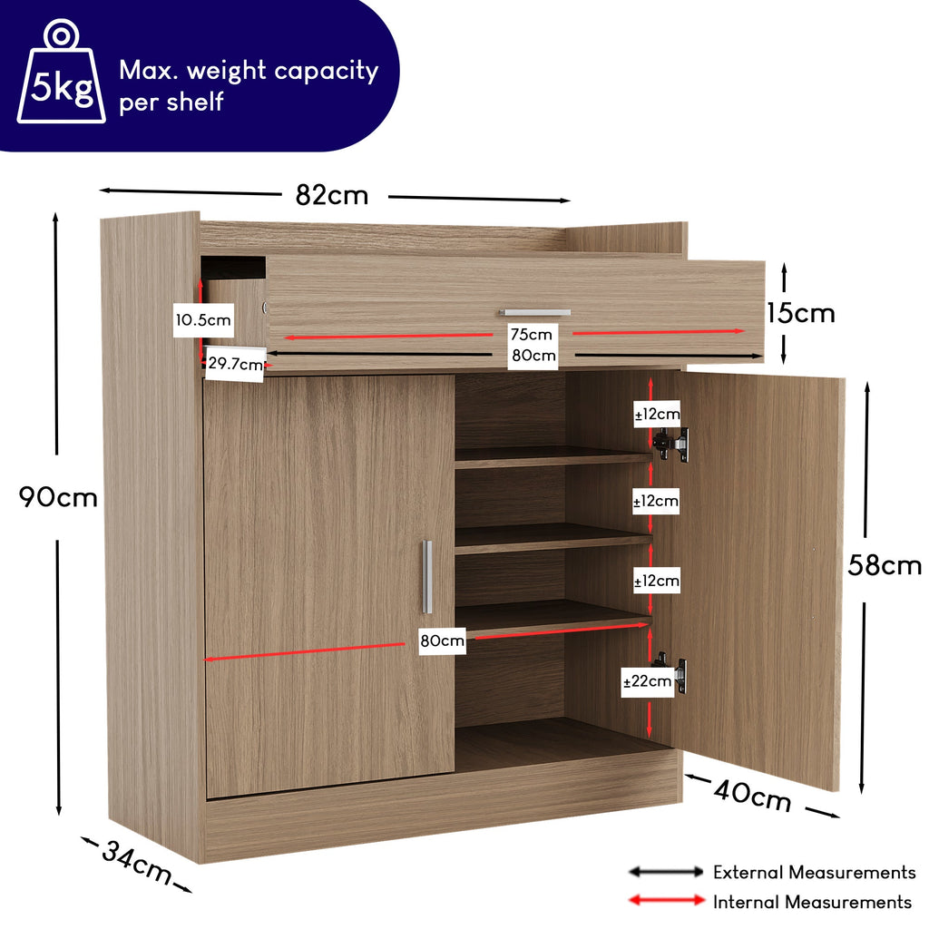 Dalby 2-Door 1-Drawer Shoe Cabinet, Oak