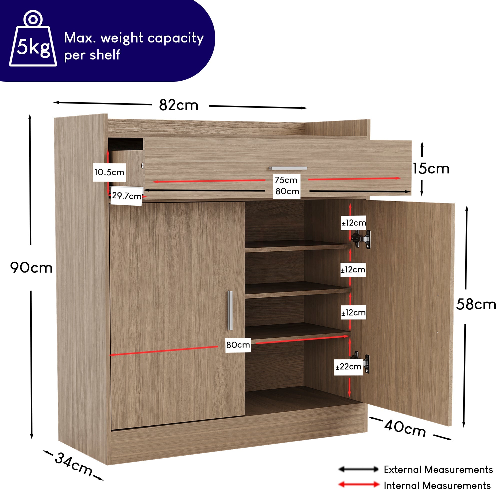 Dalby 2-Door 1-Drawer Shoe Cabinet, Oak