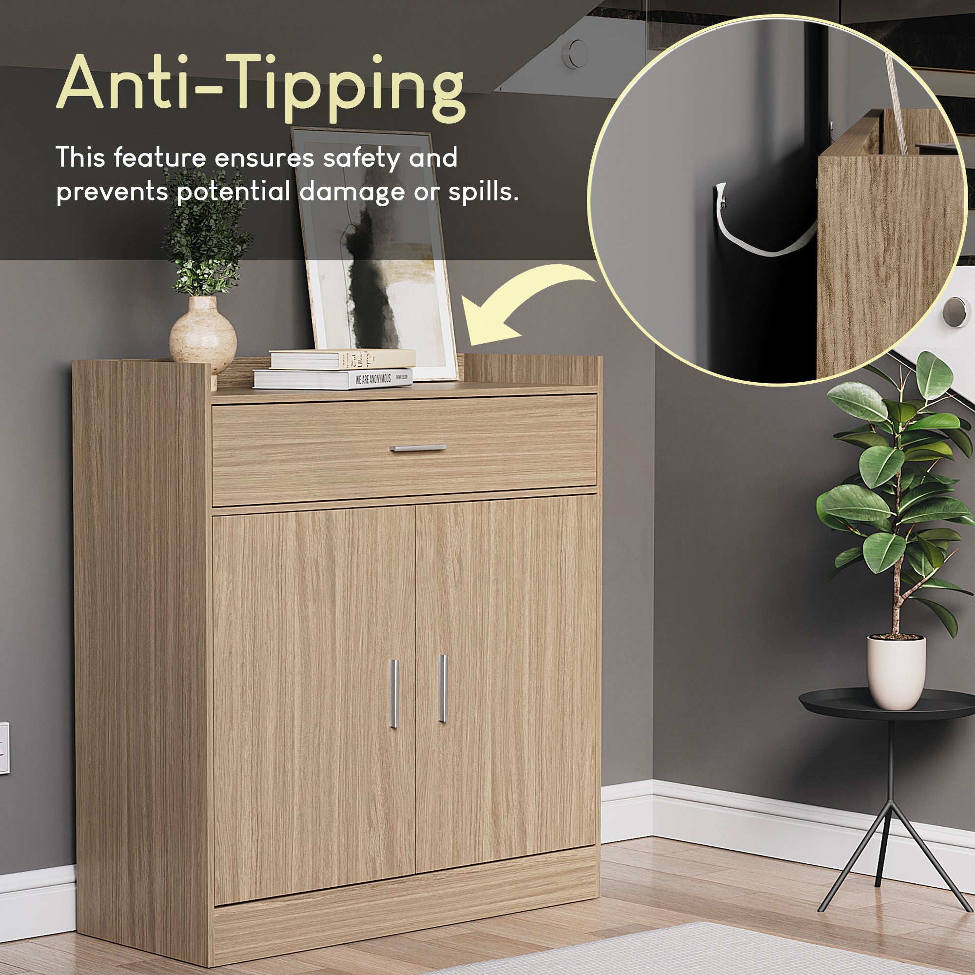 Dalby 2-Door 1-Drawer Shoe Cabinet, Oak