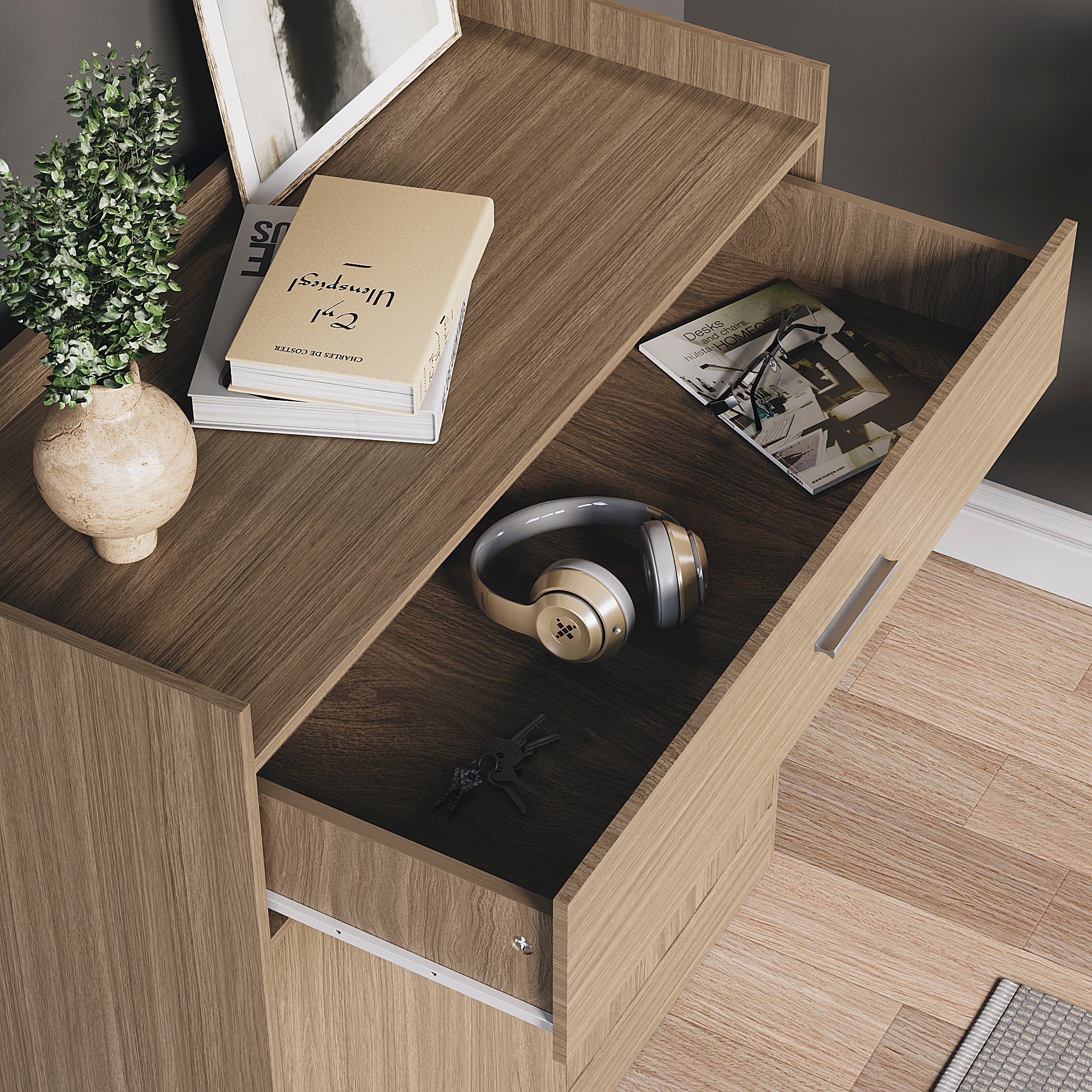 Dalby 2-Door 1-Drawer Shoe Cabinet, Oak