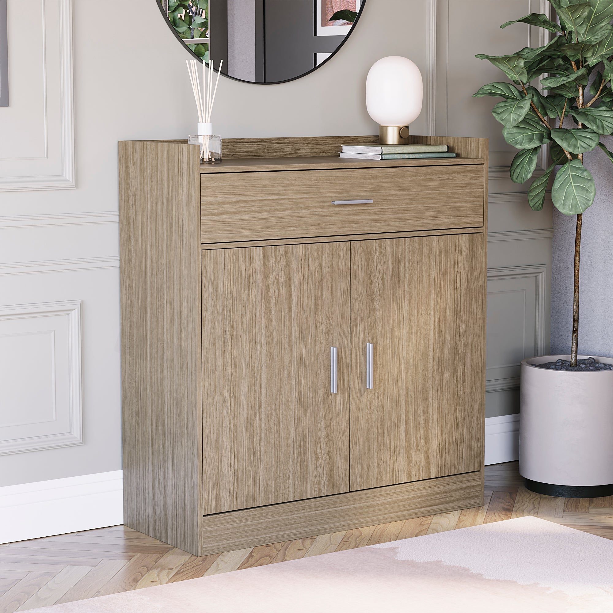 Dalby 2-Door 1-Drawer Shoe Cabinet, Oak