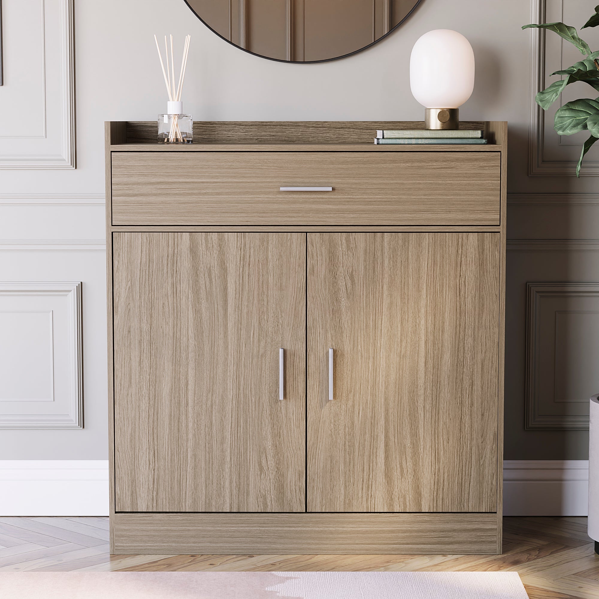 Dalby 2-Door 1-Drawer Shoe Cabinet, Oak