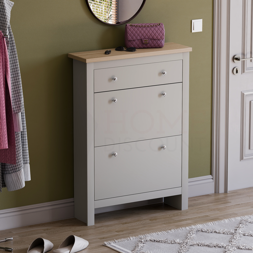 Arlington 2-Doors 1-Drawer Shoe Cabinet, Grey