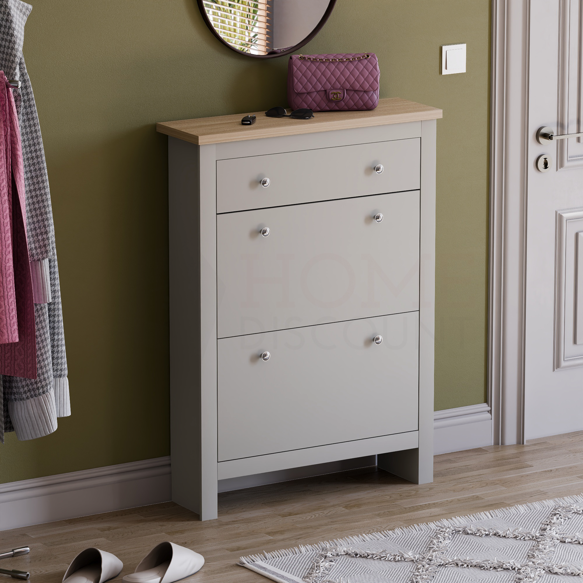 Arlington 2-Doors 1-Drawer Shoe Cabinet, Grey