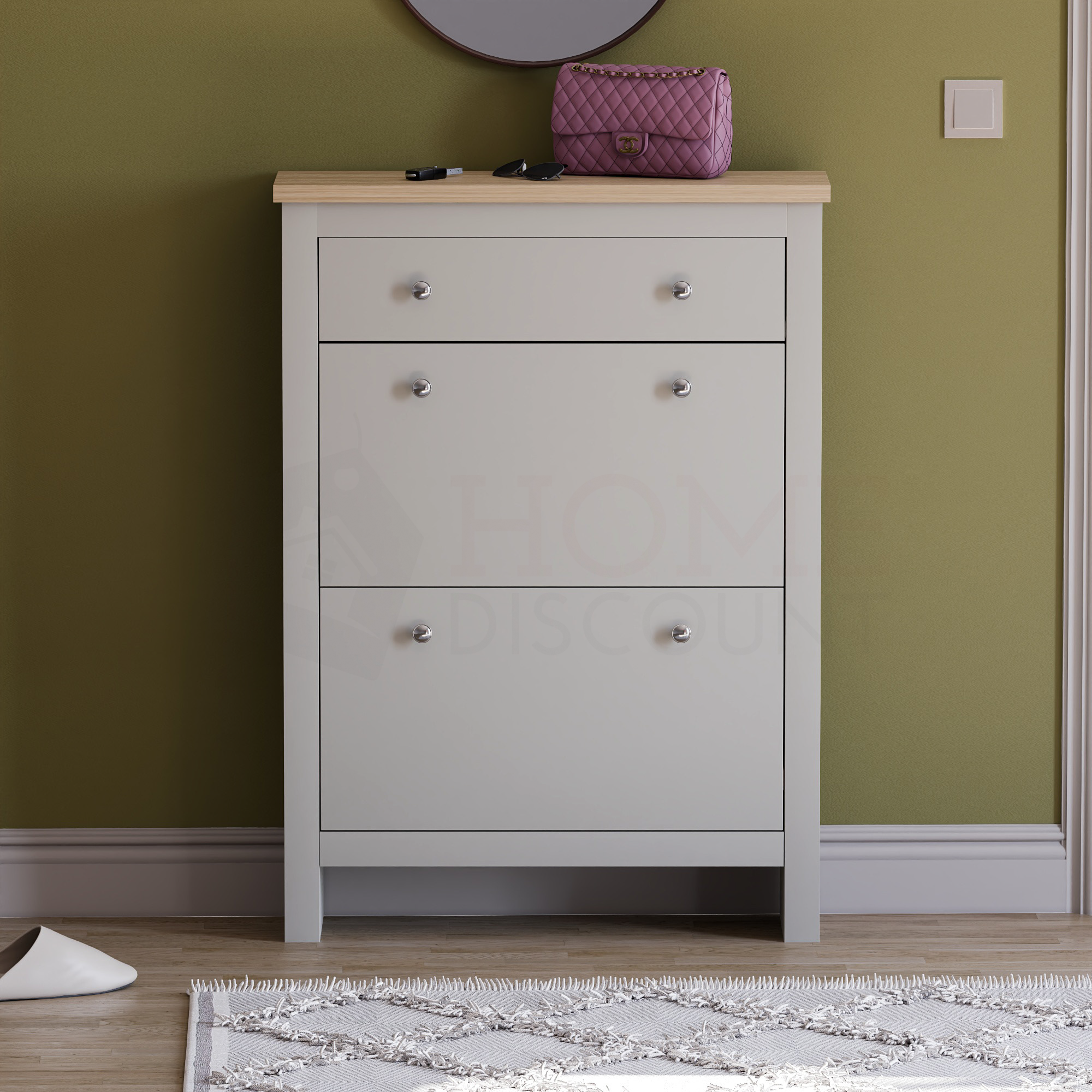 Arlington 2-Doors 1-Drawer Shoe Cabinet, Grey