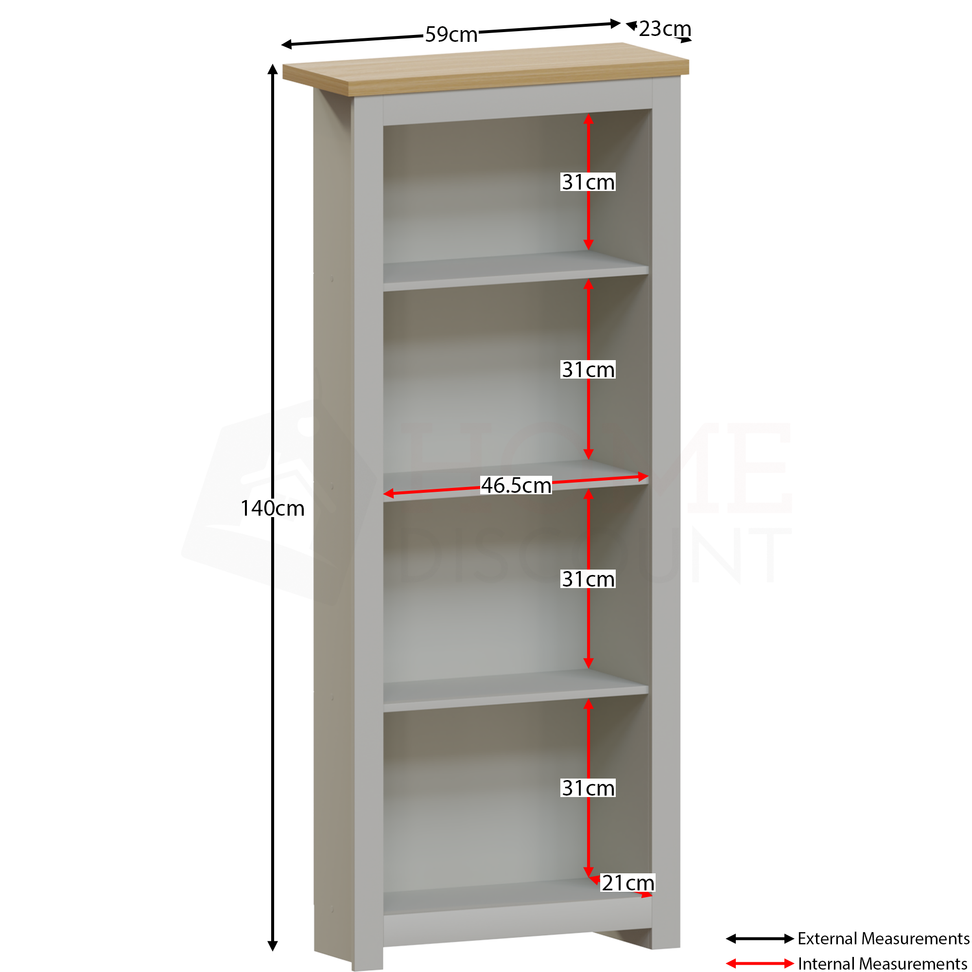 Arlington 4-Tier Bookcase - Grey
