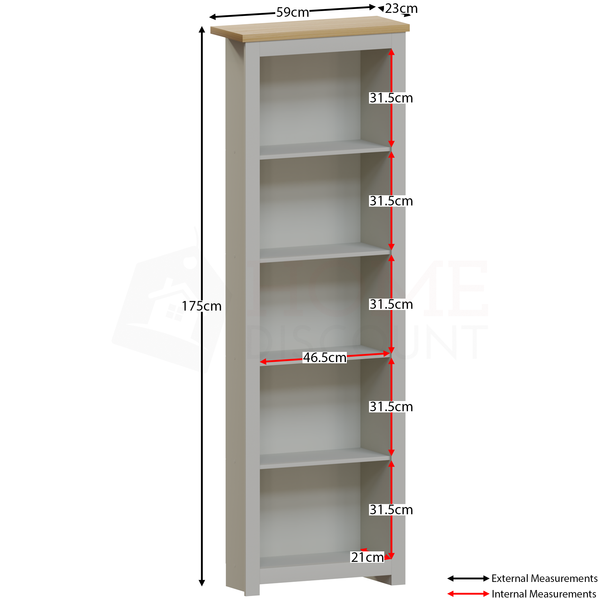 Arlington 5-Tier Bookcase - Grey