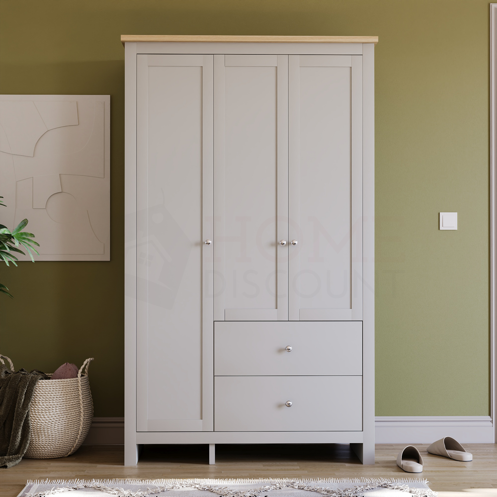 Arlington 3-Door 2-Drawer Wardrobe - Grey