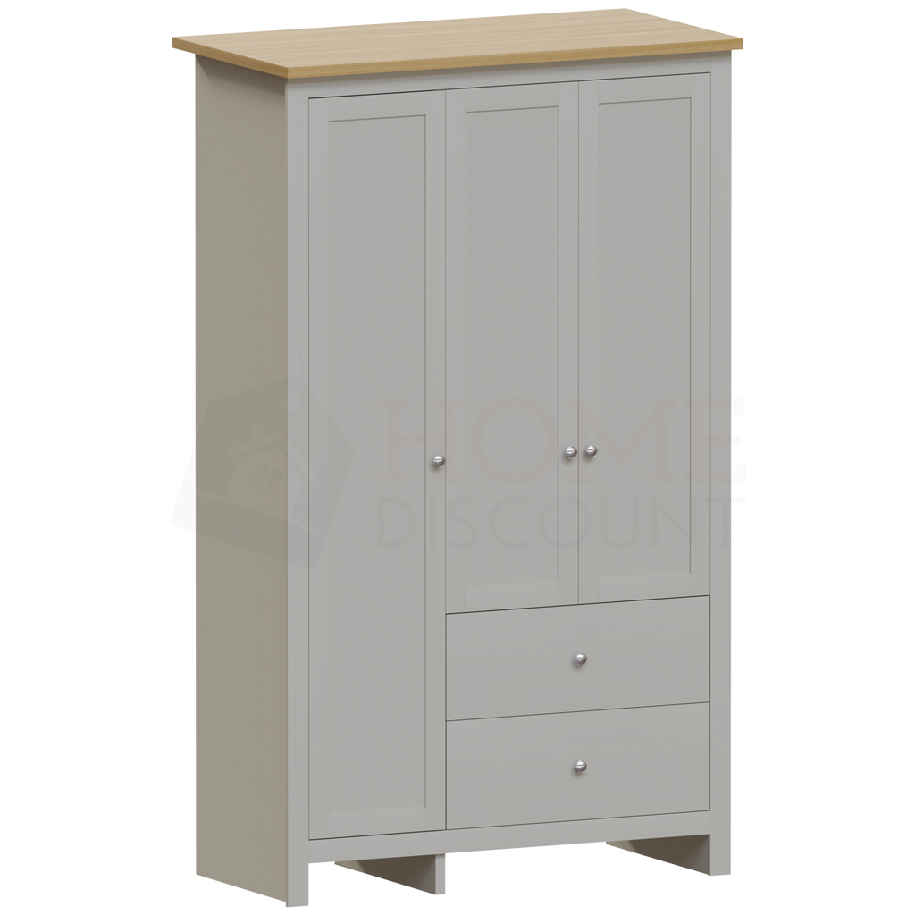 Arlington 3-Door 2-Drawer Wardrobe - Grey