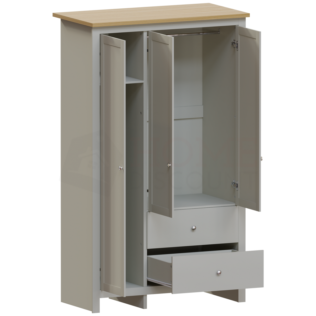 Arlington 3-Door 2-Drawer Wardrobe - Grey