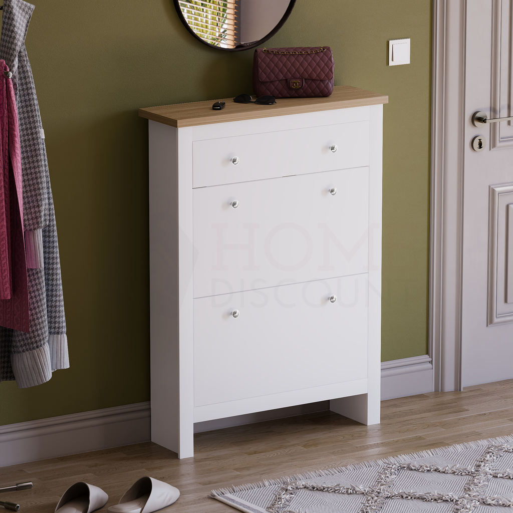 Arlington 2-Doors 1-Drawer Shoe Cabinet, White