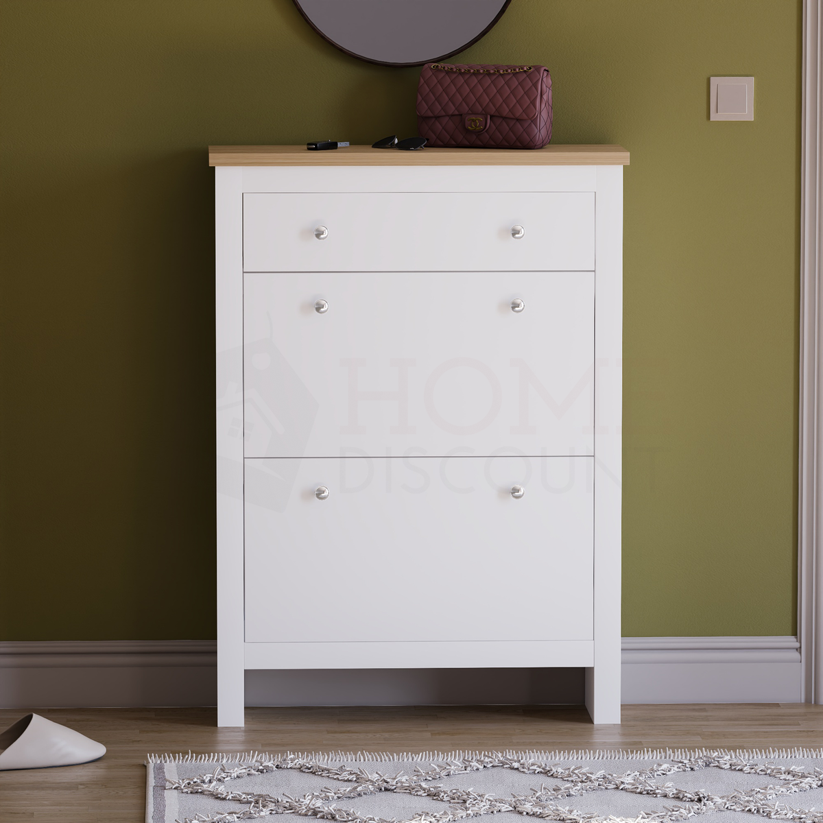 Arlington 2-Doors 1-Drawer Shoe Cabinet, White