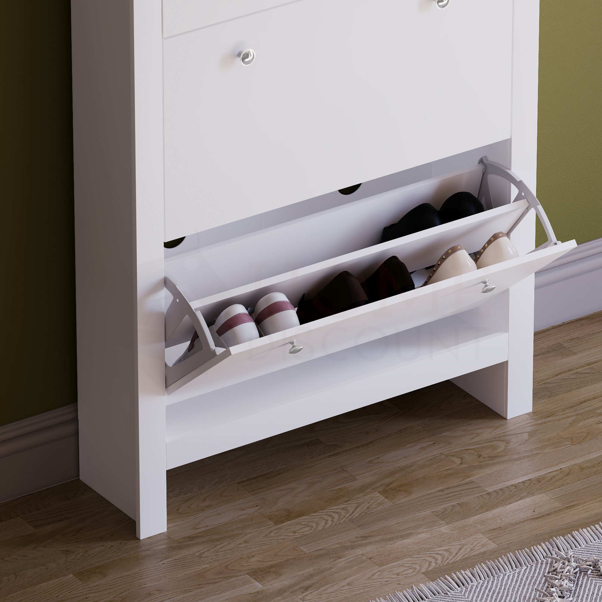 Arlington 2-Doors 1-Drawer Shoe Cabinet, White