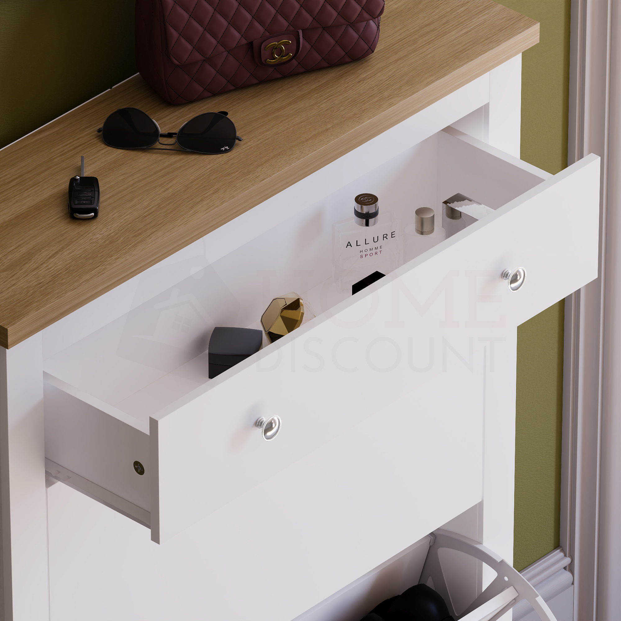Arlington 2-Doors 1-Drawer Shoe Cabinet, White
