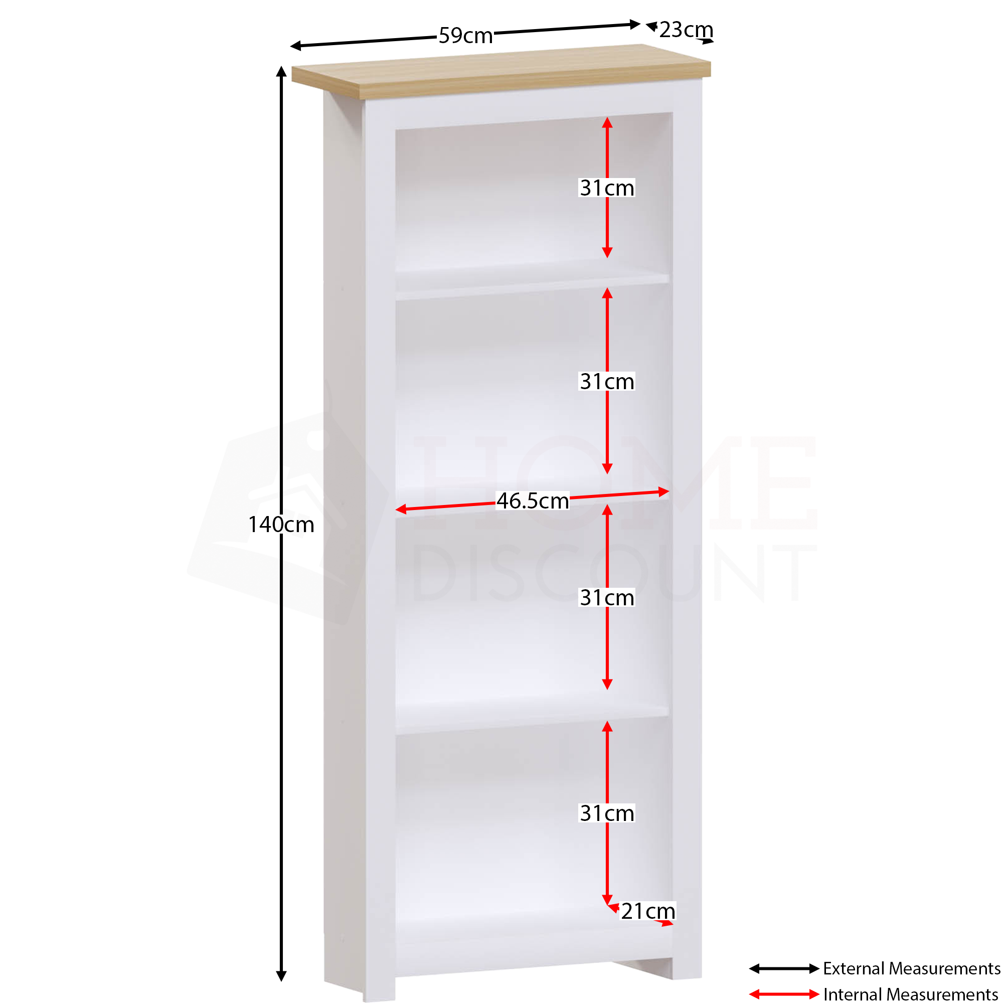 Arlington 4-Tier Bookcase - White