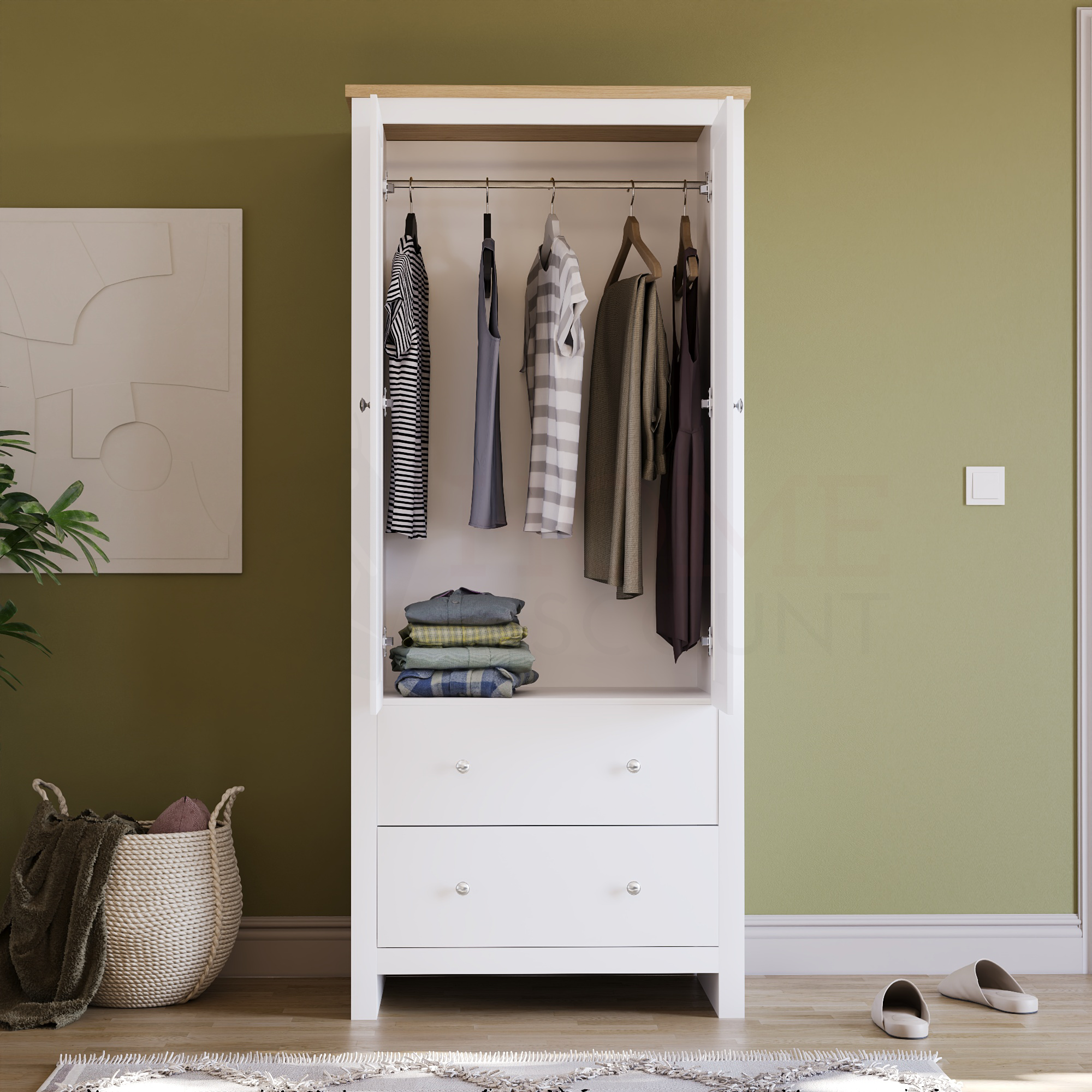 Arlington 2-Door 2-Drawer Wardrobe - White