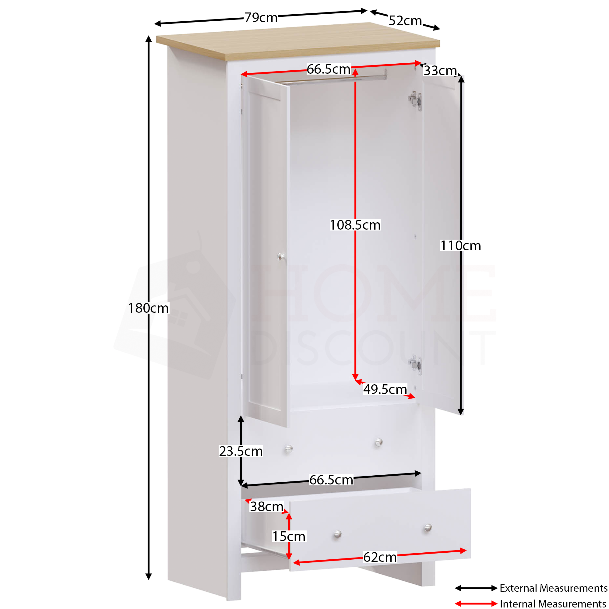 Arlington 2-Door 2-Drawer Wardrobe - White