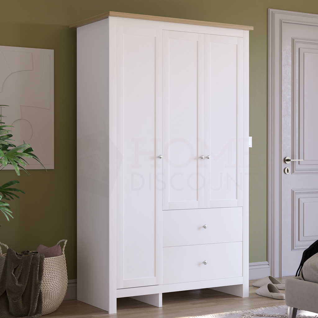 Arlington 3-Door 2-Drawer Wardrobe - White
