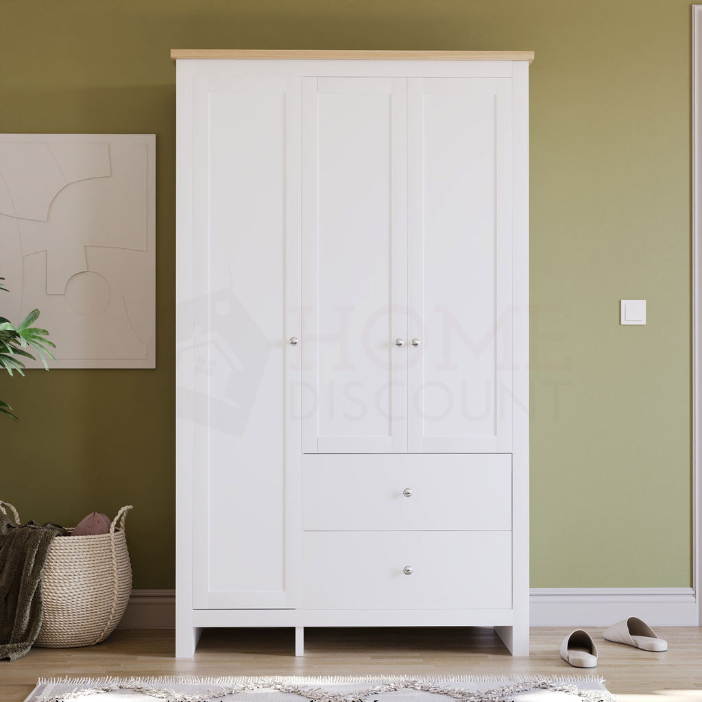 Arlington 3-Door 2-Drawer Wardrobe - White