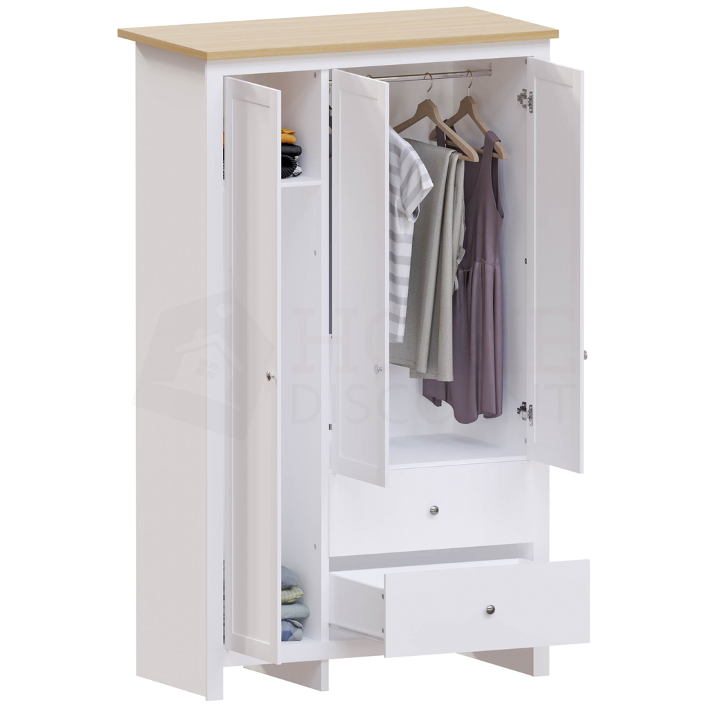 Arlington 3-Door 2-Drawer Wardrobe - White
