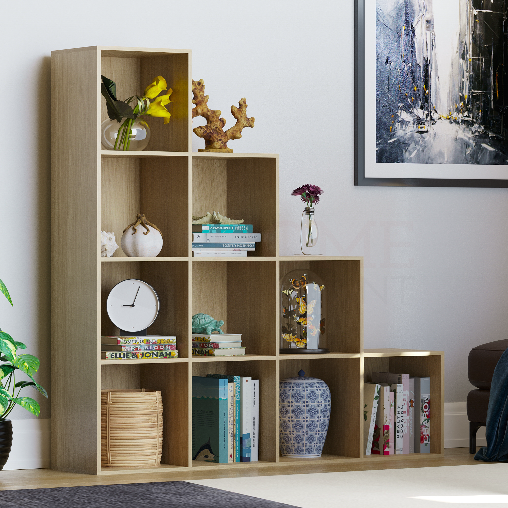 Durham 10-Cube Staircase Storage Unit - Oak