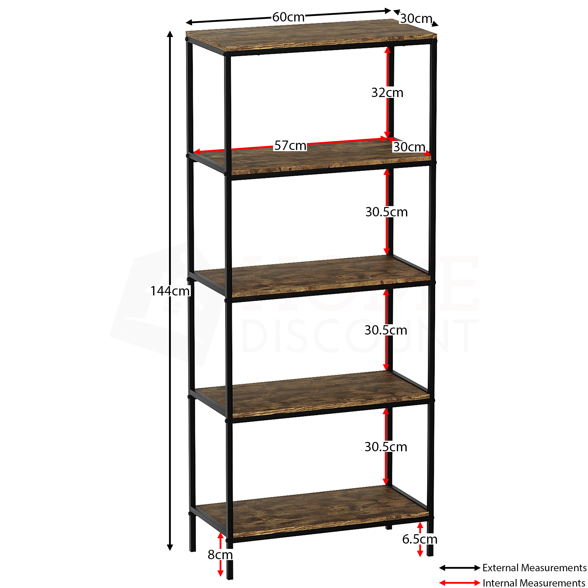 Brooklyn 5-Tier Bookcase - Dark Wood