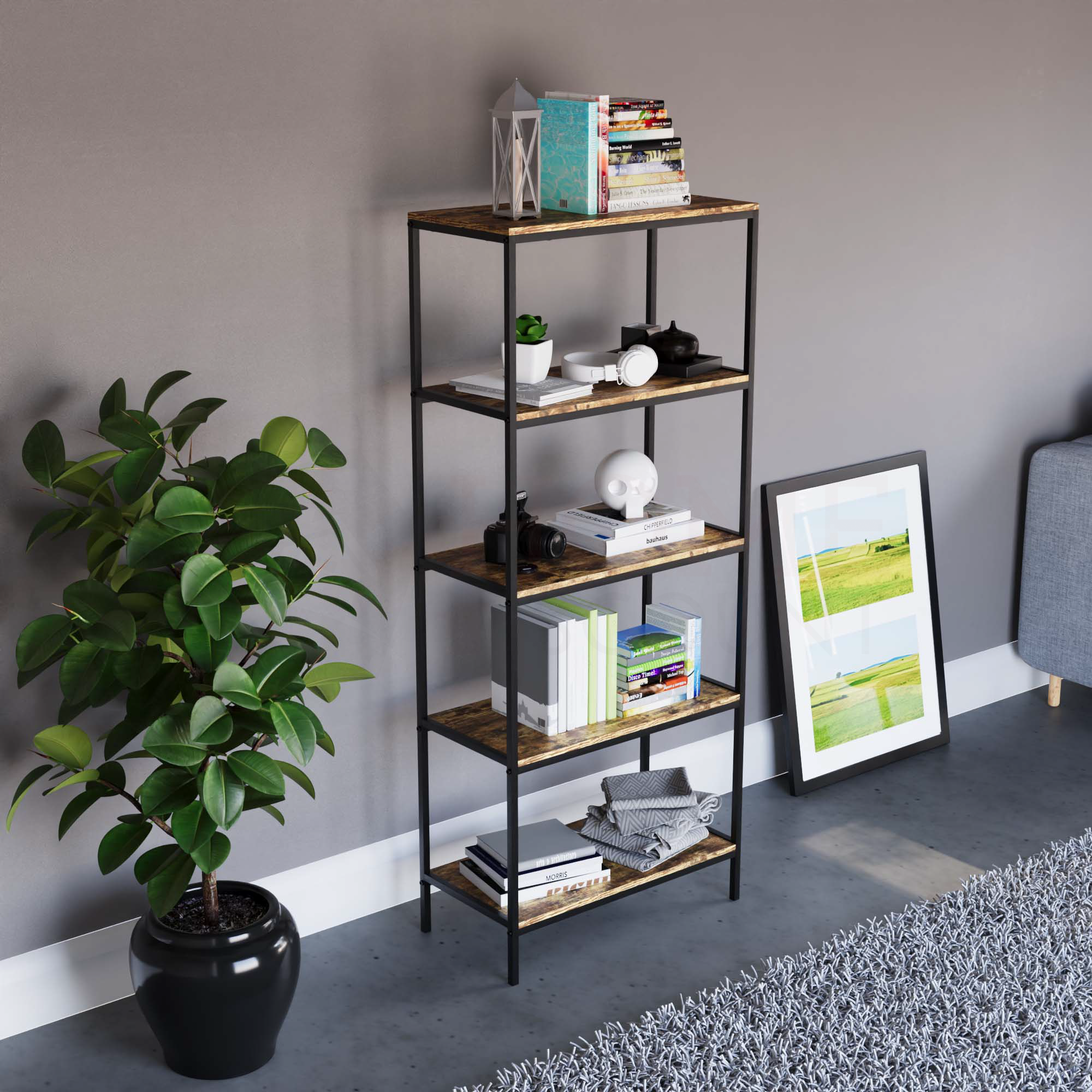Brooklyn 5-Tier Bookcase - Dark Wood