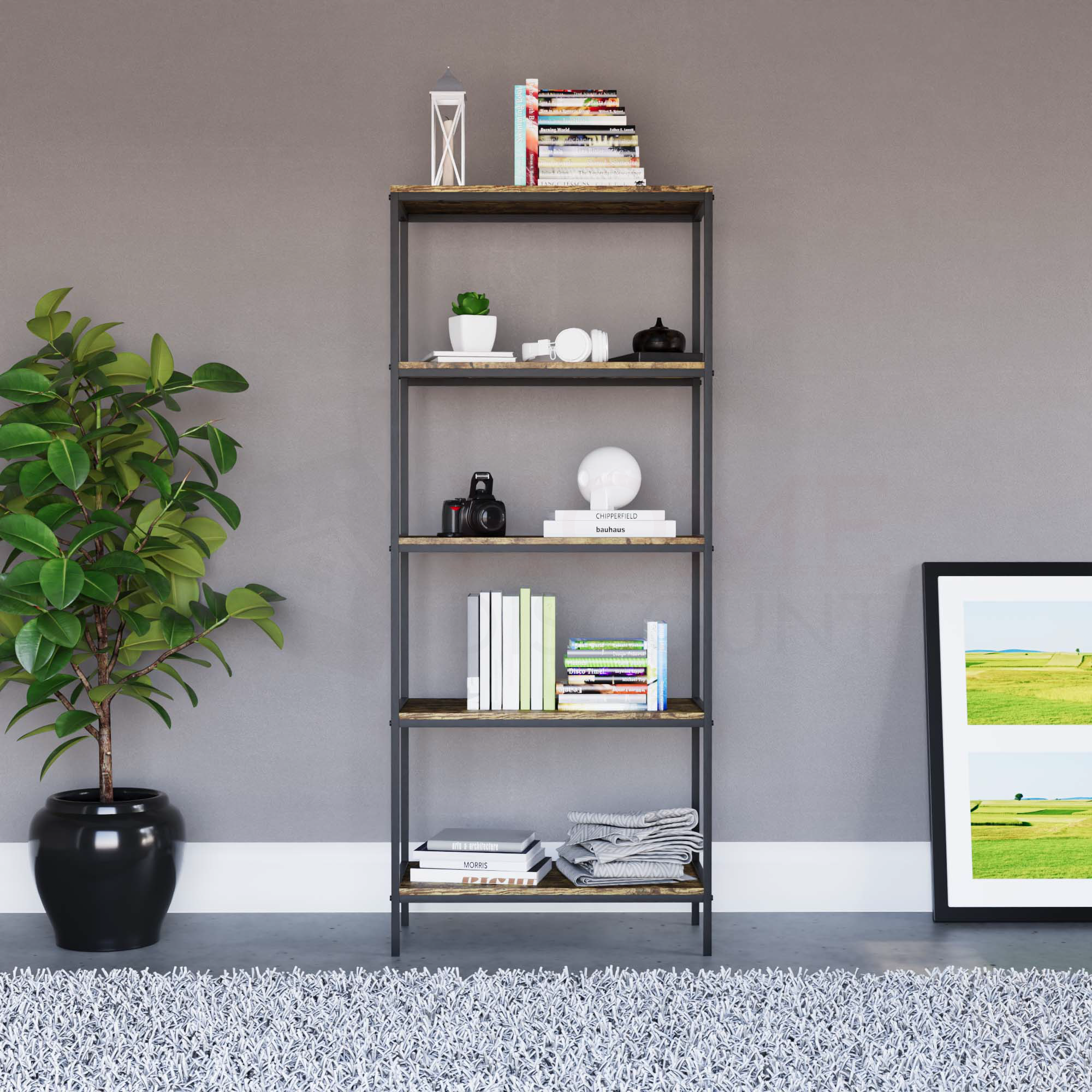 Brooklyn 5-Tier Bookcase - Dark Wood