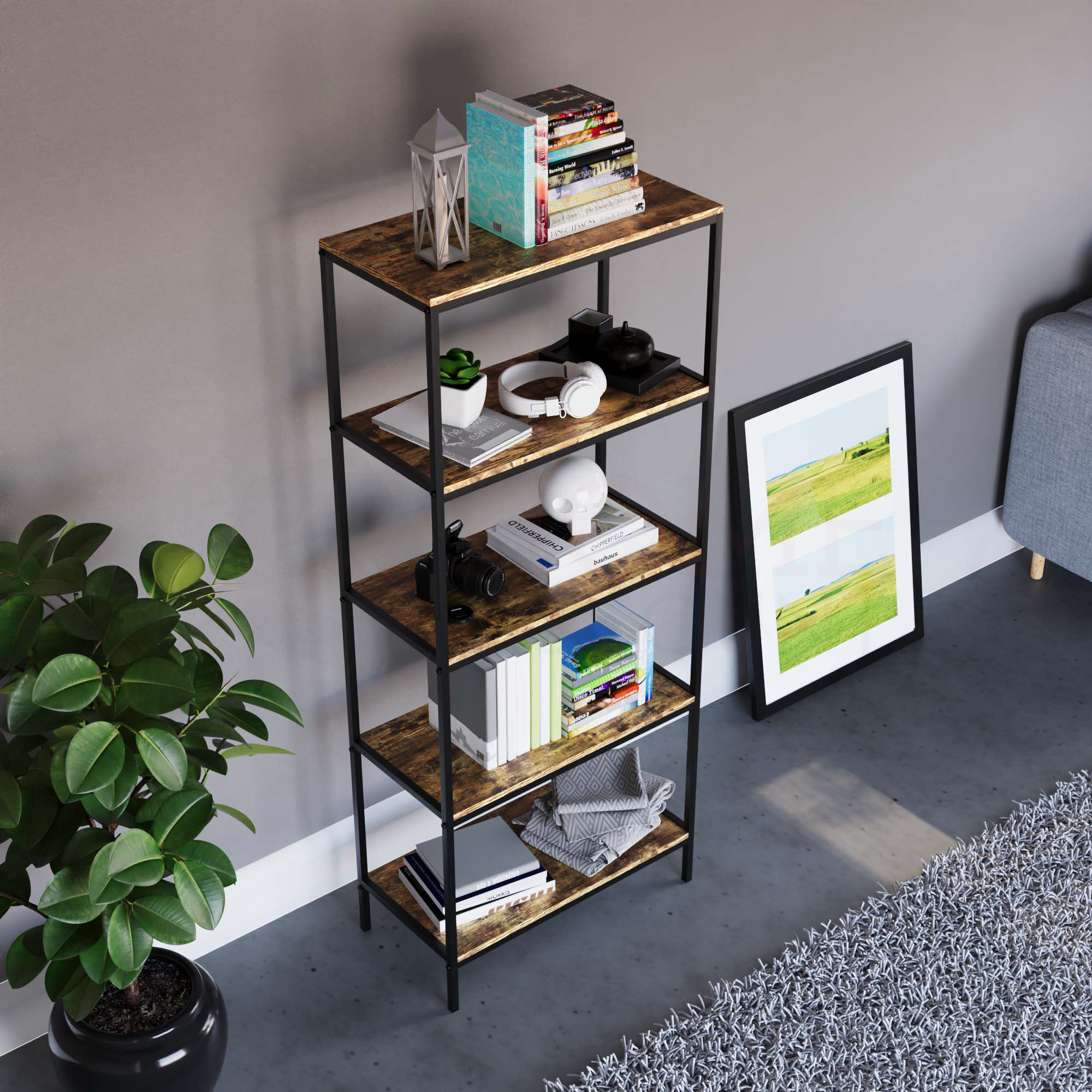 Brooklyn 5-Tier Bookcase - Dark Wood