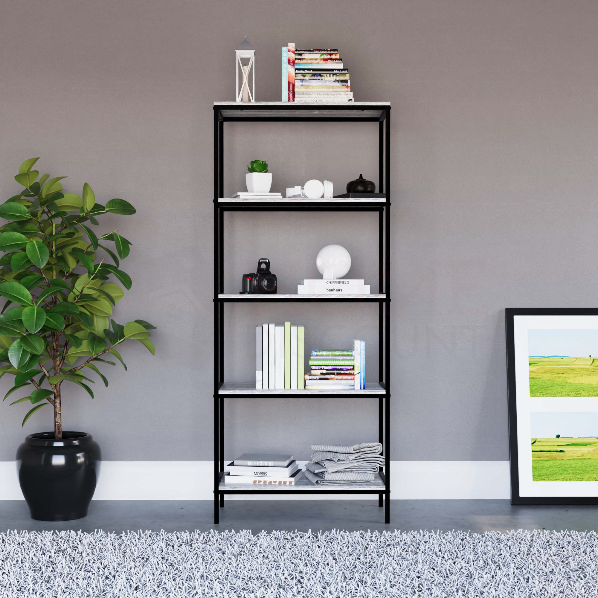 Brooklyn 5-Tier Bookcase - Grey