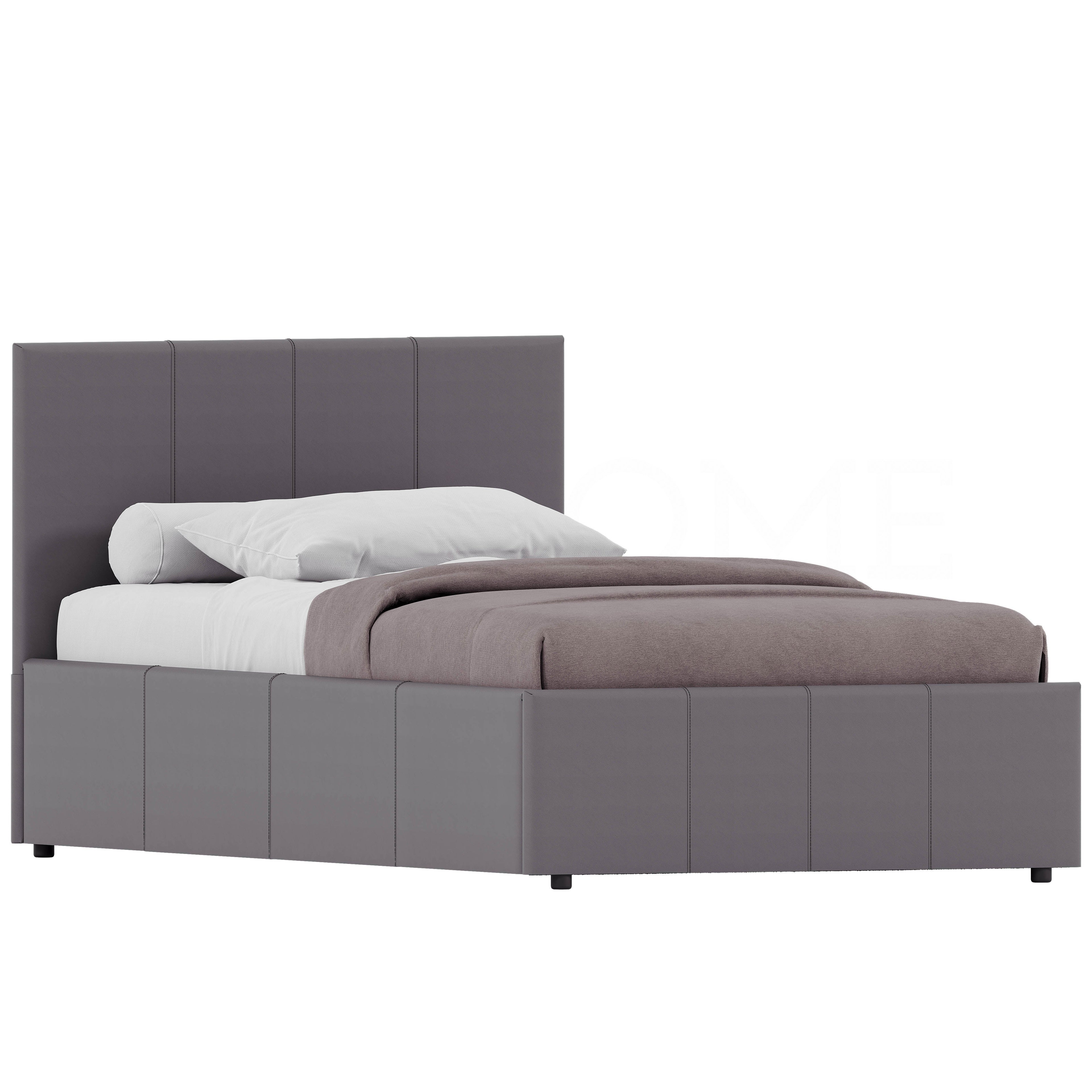 Lisbon Single Ottoman Faux Leather Bed, Grey UKFR