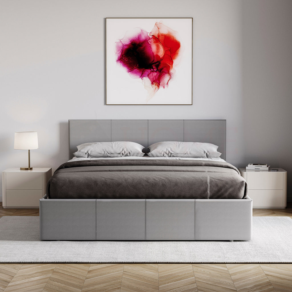Lisbon Double Ottoman Faux Leather Bed, Grey UKFR