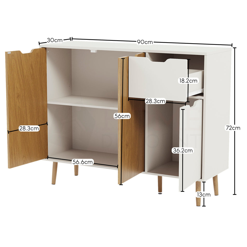 3 Door 1 Drawer Sideboard, Oak & White