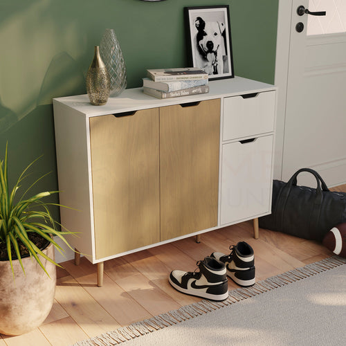 3 Door 1 Drawer Sideboard, Oak & White