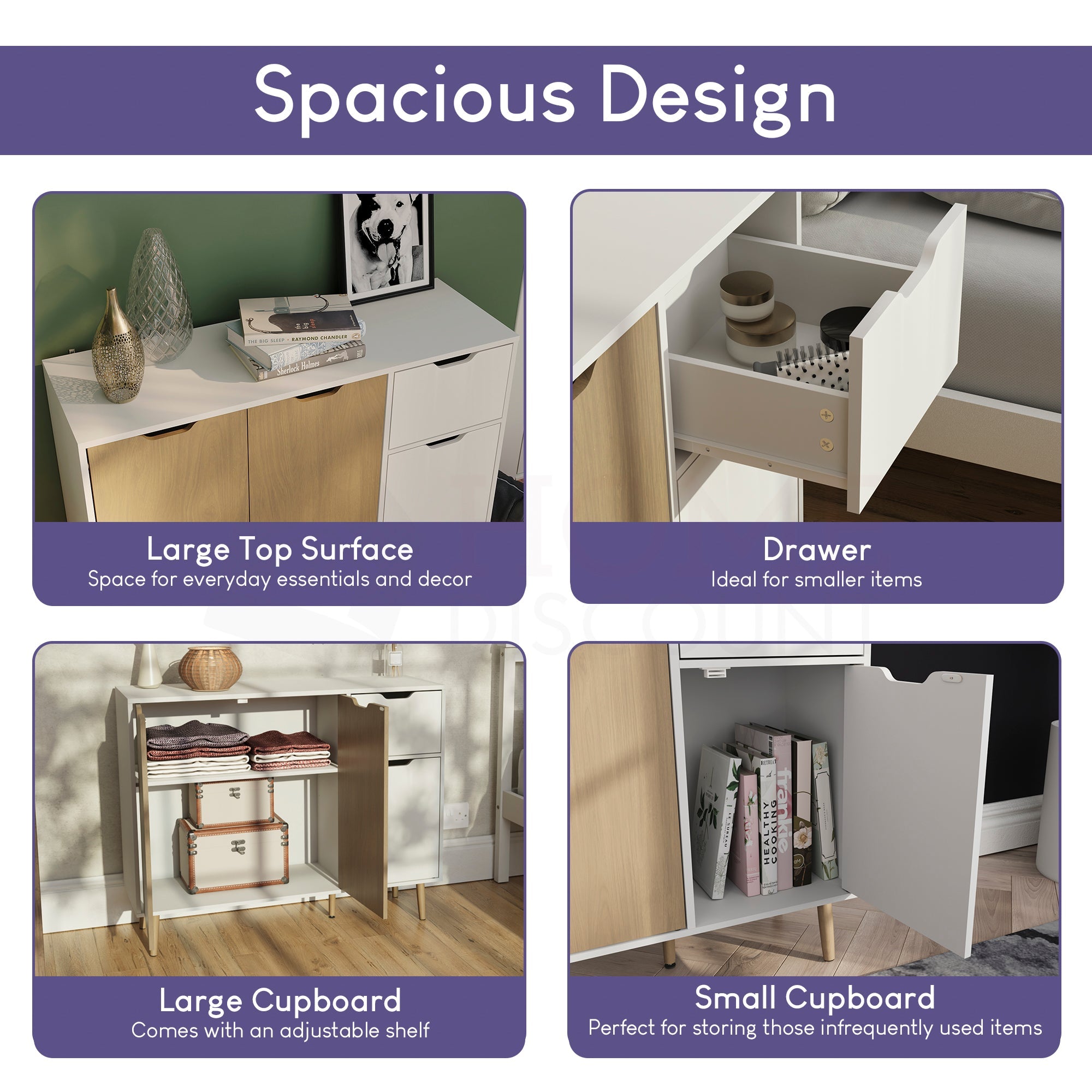 3 Door 1 Drawer Sideboard, Oak & White