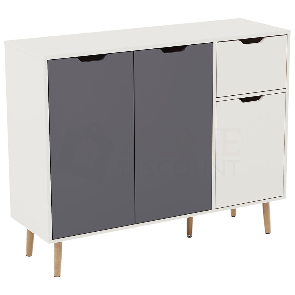 3 Door 1 Drawer Sideboard, Grey & White
