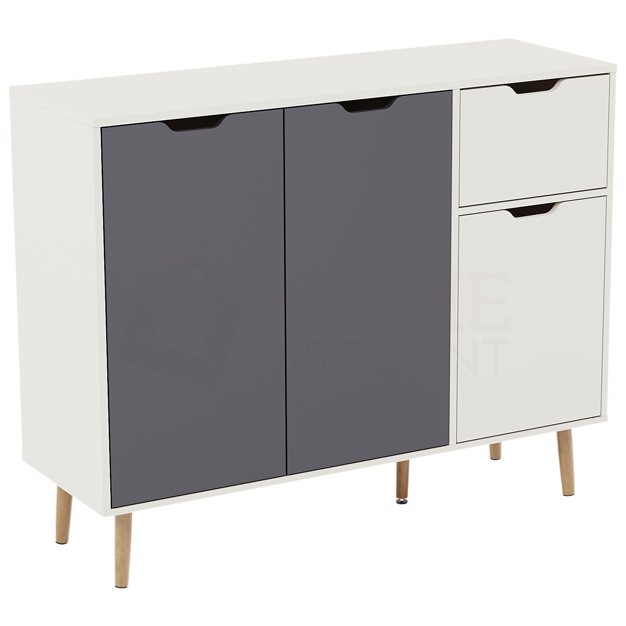 3 Door 1 Drawer Sideboard, Grey & White