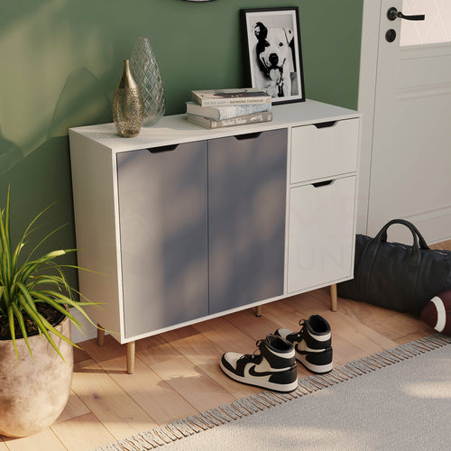 3 Door 1 Drawer Sideboard, Grey & White