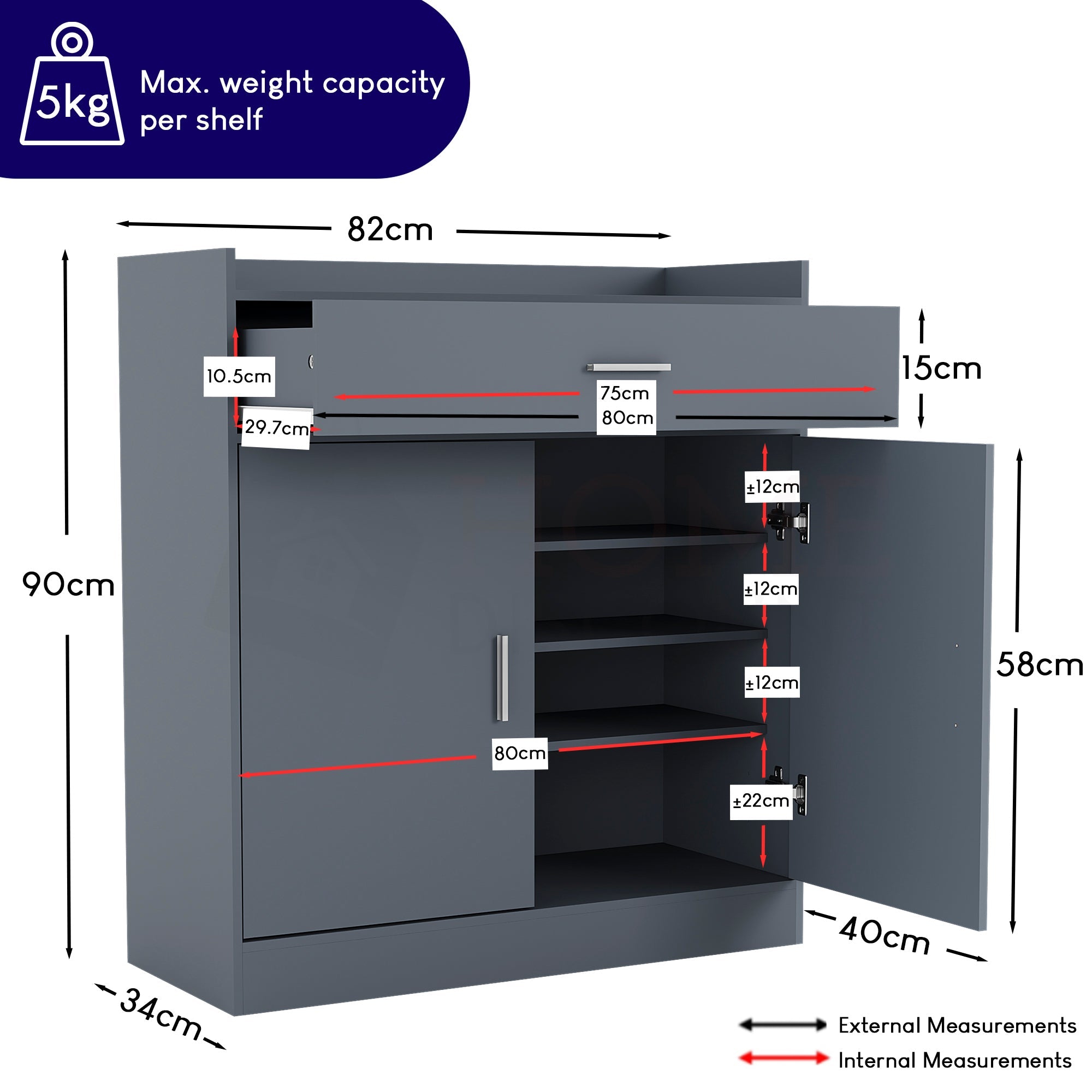 Dalby 2-Door 1-Drawer Shoe Cabinet, Grey